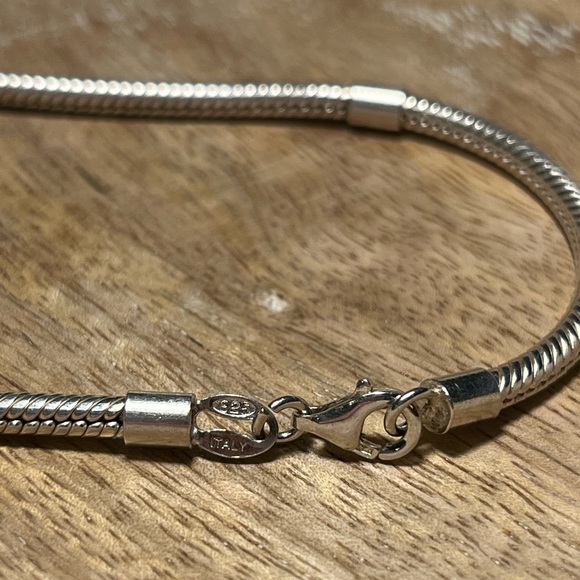 Charm Snake Chain 925 Sterling Silver Italy Bracelet - Picture 9 of 10